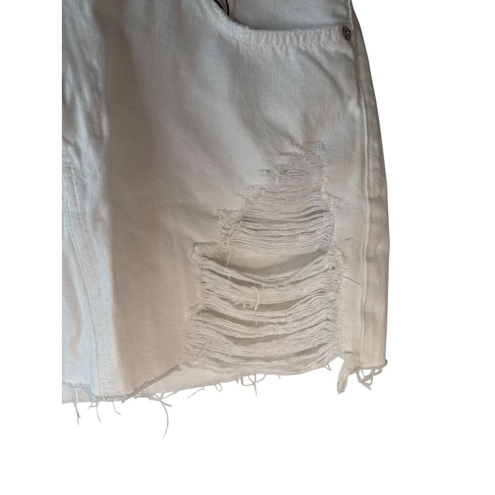 New ZARA White Medium Distressed Denim Mini Skirt Frayed Hem Casual Style - Picture 8 of 12